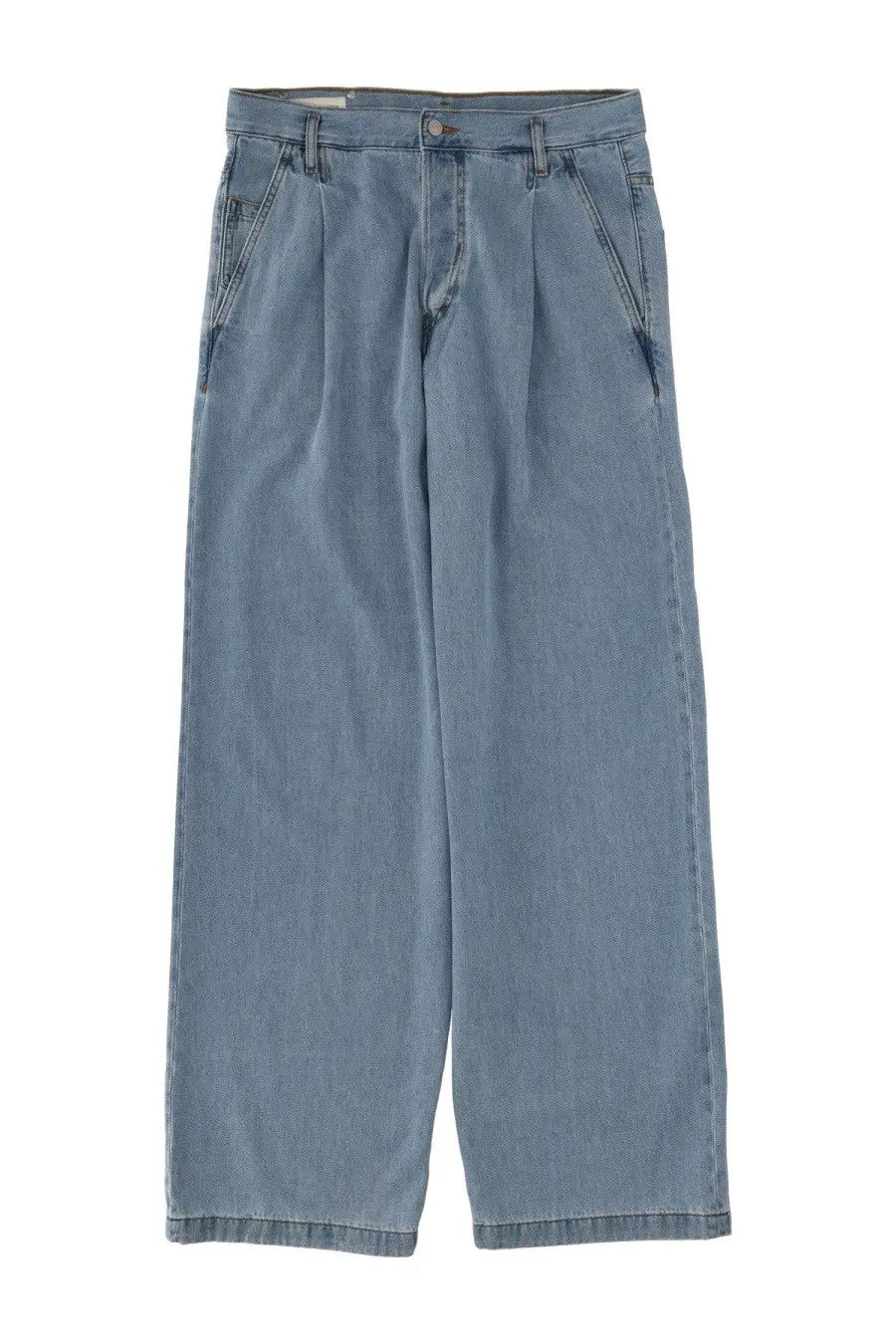 Light-wash denim trousers with pleated waistband and wide-leg cut in dries van noten mens penning jeans blue