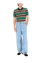 Dries Van Noten Men's Perforated Mercy Stripe Polo Shirt Green, view 2
