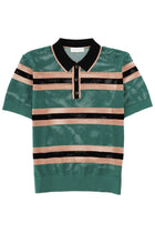 Dries Van Noten Men's Perforated Mercy Stripe Polo Shirt Green