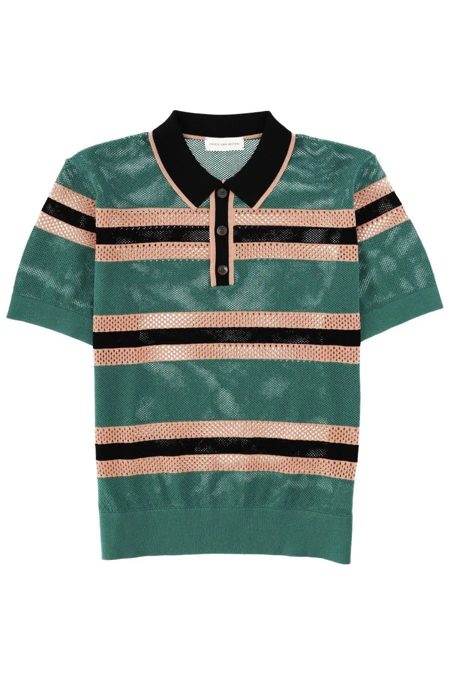 Dries Van Noten Men's Perforated Mercy Stripe Polo Shirt Green