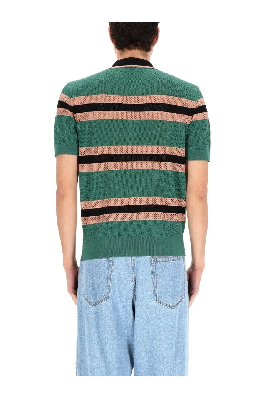 Dries Van Noten Men's Perforated Mercy Stripe Polo Shirt Green, view 4