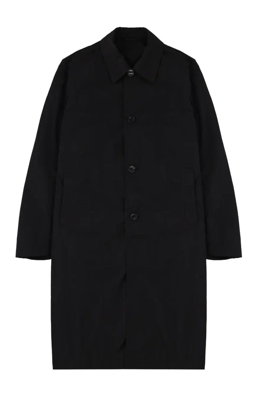 Dries Van Noten men’s Rankles trench coat black with classic collar and matching buttons in durable fabric