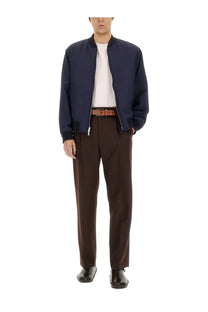 Navy blue Dries Van Noten men’s reversible bomber jacket with ribbed cuffs and collar for versatile wear