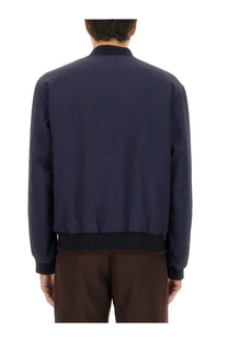 Navy blue Dries Van Noten men’s reversible bomber jacket with ribbed cuffs and waistband in smooth fabric