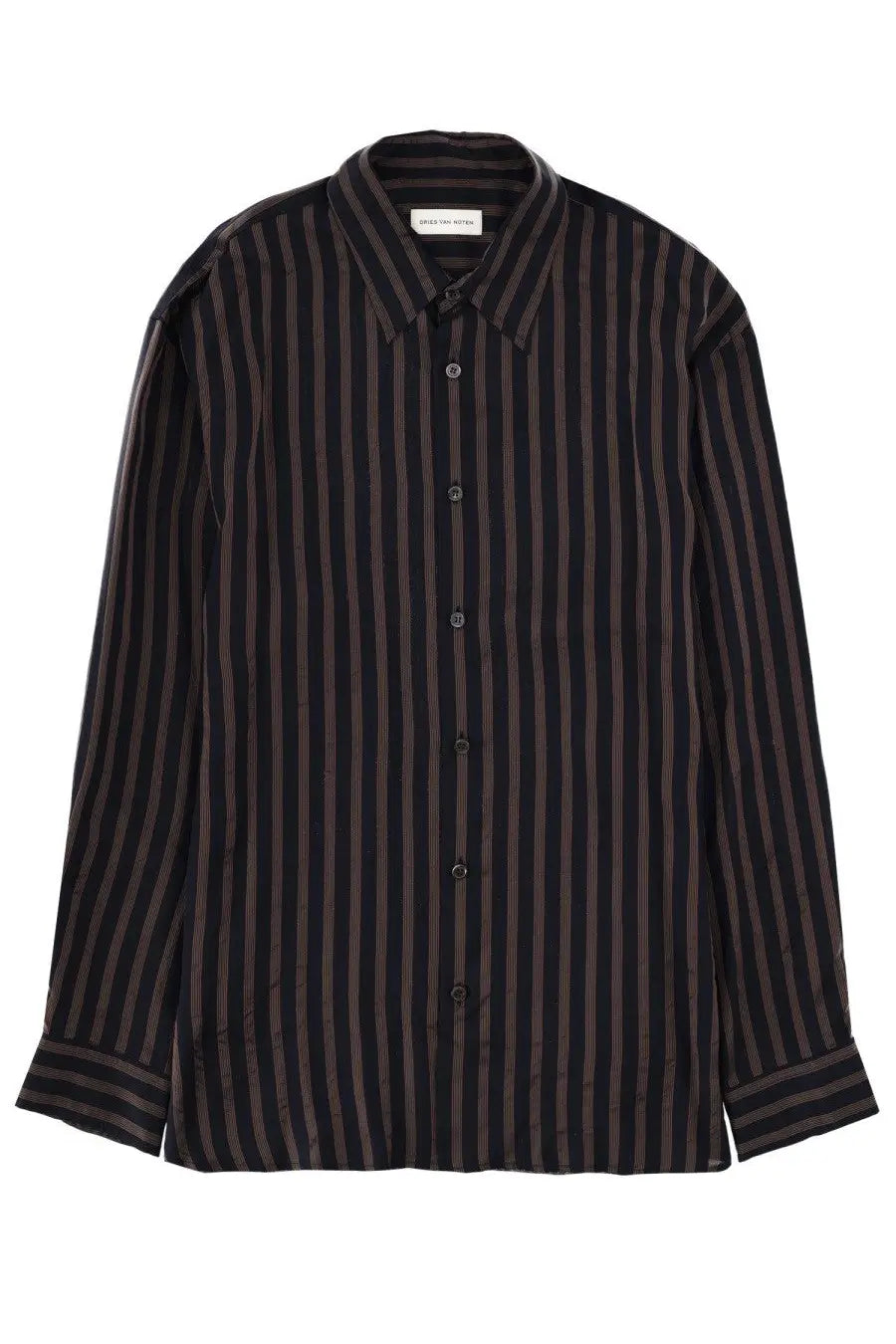 Dries van noten men’s shirt croom blue dark vertically striped button-up with subtle sheen and contrasting buttons