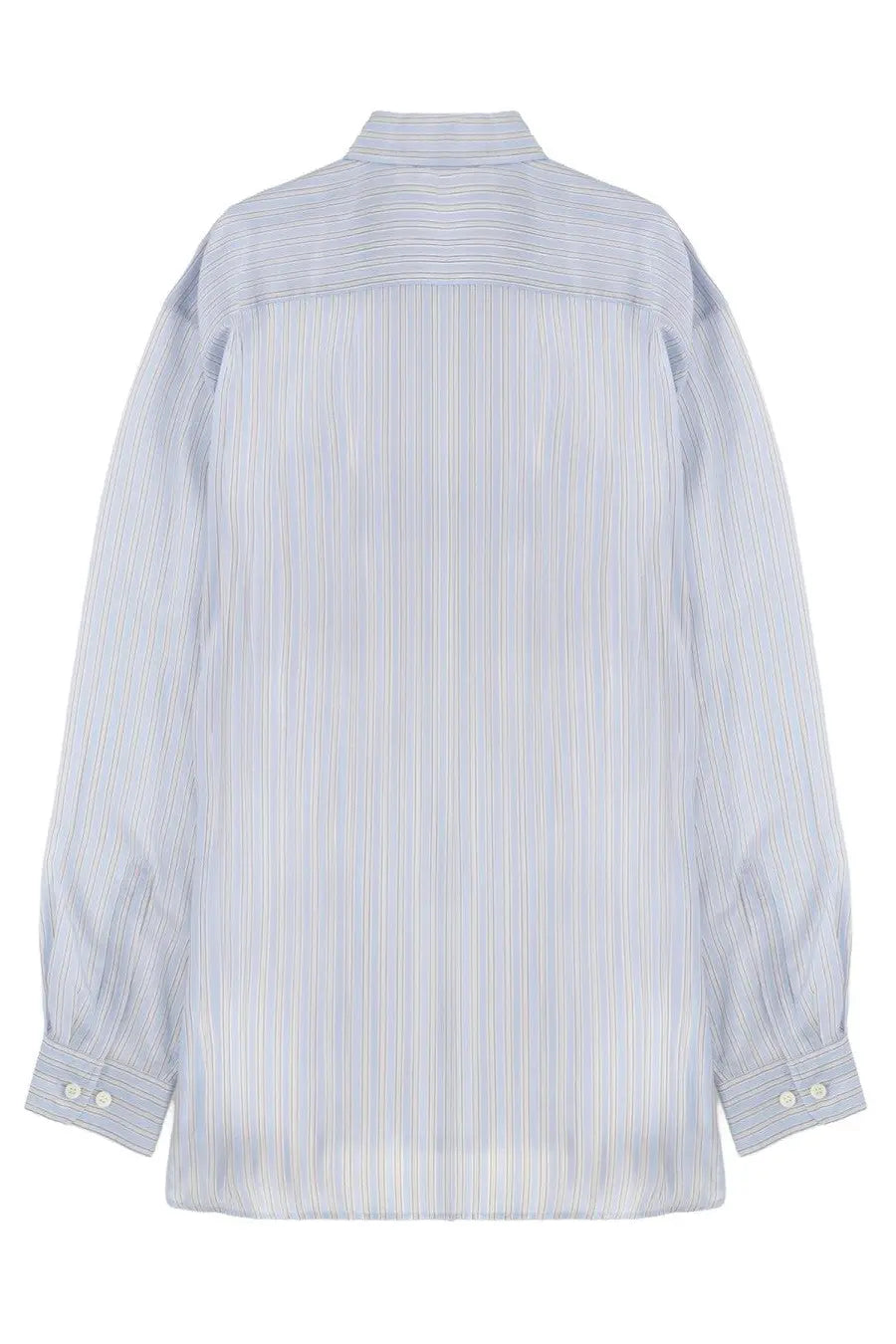 Dries Van Noten men’s long-sleeved shirt in light blue and white vertical stripes with a classic collar