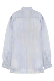 Dries Van Noten men’s long-sleeved shirt in light blue and white vertical stripes with a classic collar