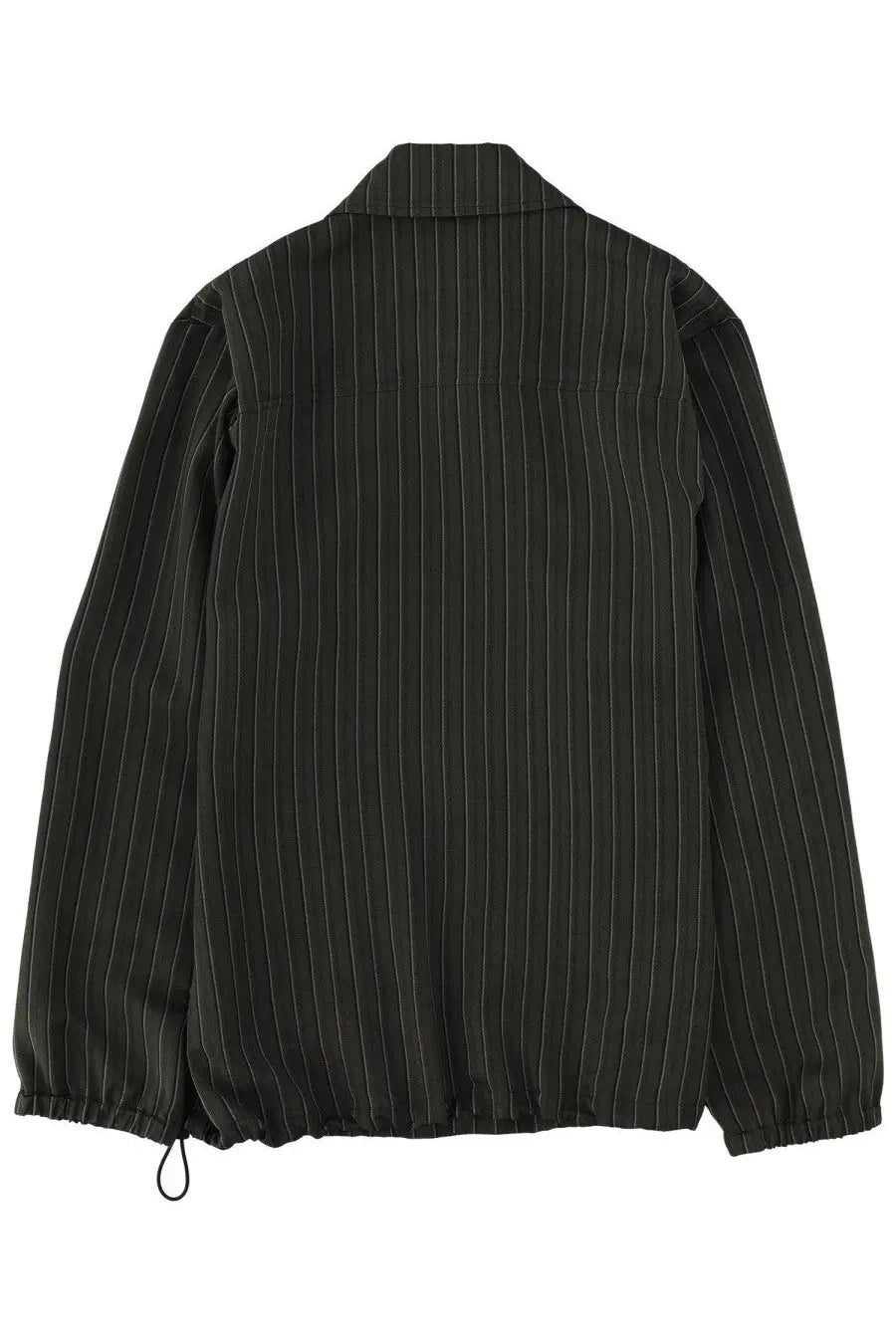 Dries Van Noten men’s vorries jacket green black pinstripe with subtle white stripes and elastic cuffs front view