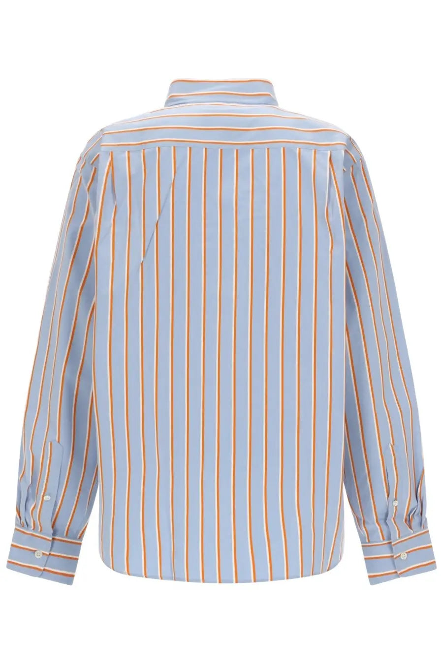 Dries Van Noten women’s camicia righe blue long-sleeved button-down shirt with light blue and orange vertical stripes