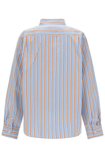 Dries Van Noten women’s camicia righe blue long-sleeved button-down shirt with light blue and orange vertical stripes