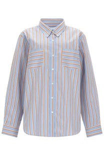Dries Van Noten women’s long-sleeved button-down shirt with light blue and orange vertical stripes and classic collar