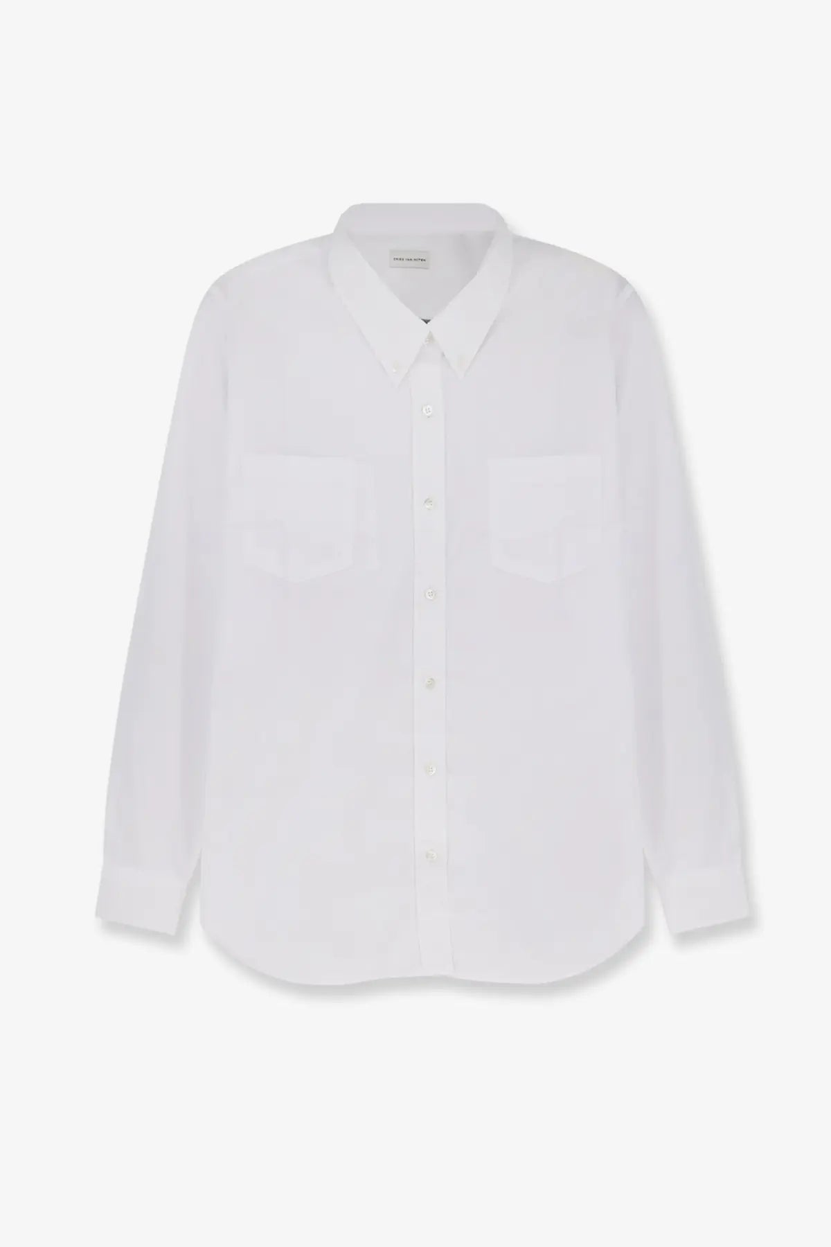 Dries Van Noten women’s cheers white cotton shirt with long sleeves, button-up front, classic collar, and chest pockets