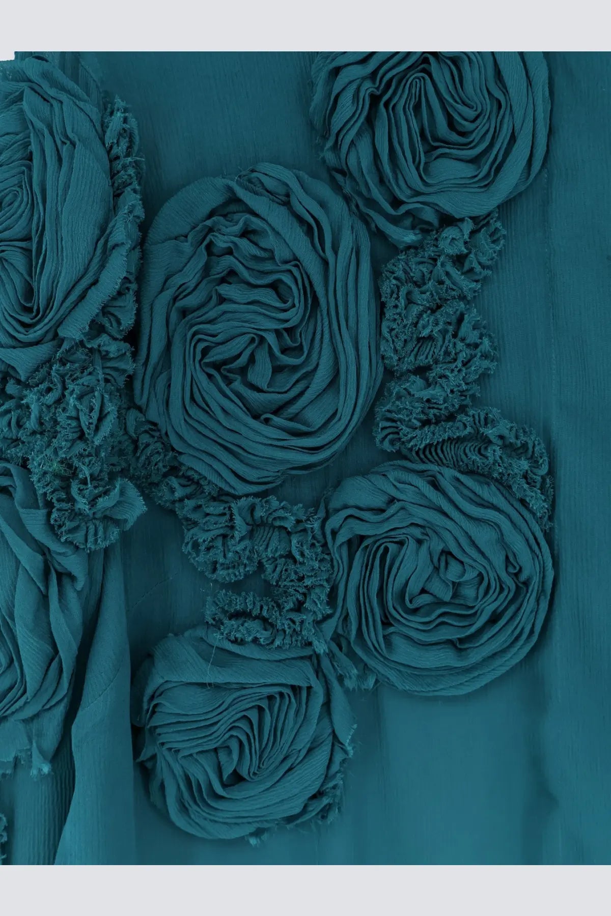 Teal fabric roses with ruffled edges on dries van noten women’s chowsa blue viscose shirt