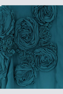 Teal fabric roses with ruffled edges on dries van noten women’s chowsa blue viscose shirt