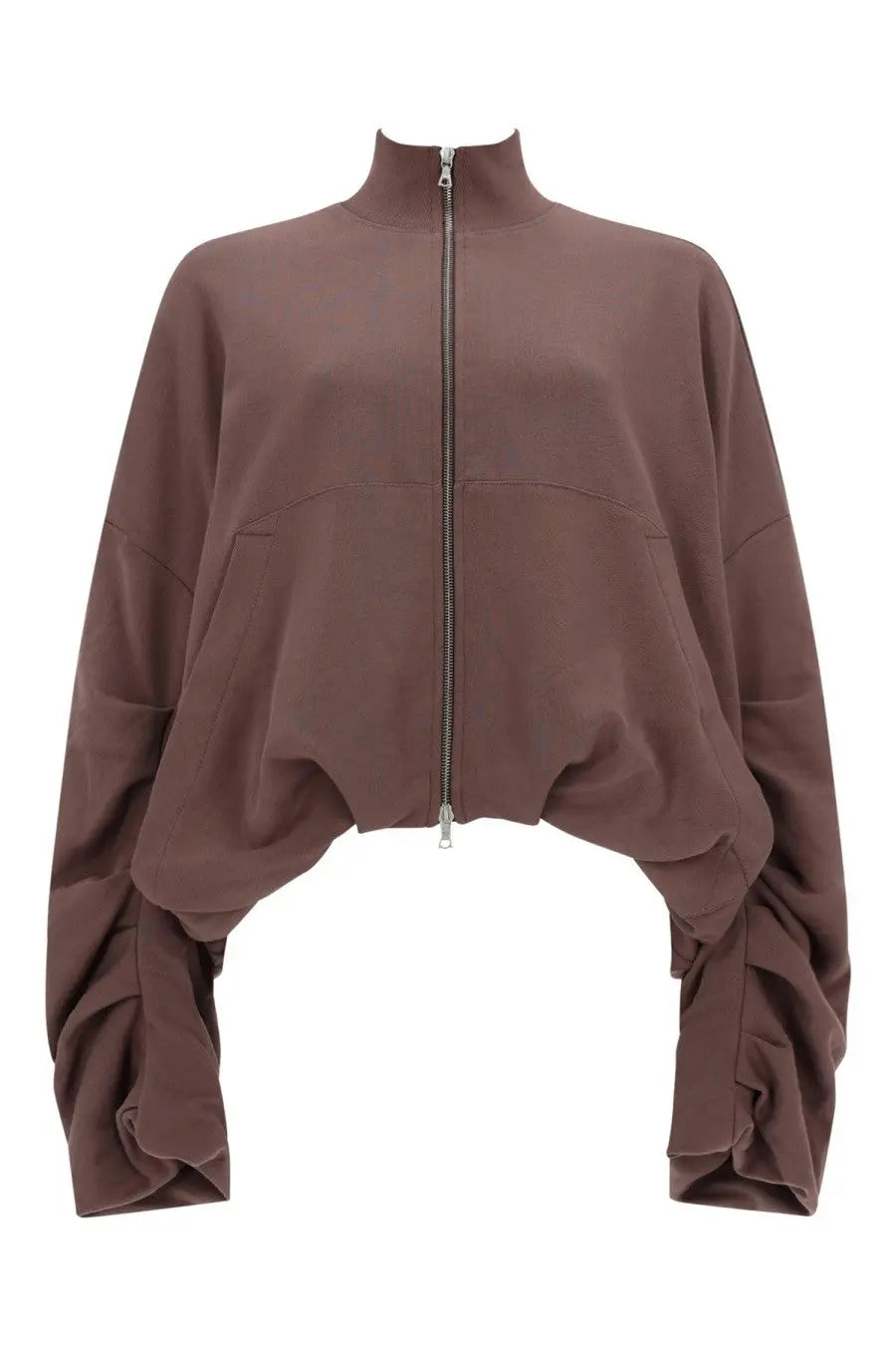 Dries van noten women’s haqua loose-fitting dusty rose zip-up jacket with high collar and ruched sleeves
