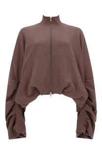 Dries van noten women’s haqua loose-fitting dusty rose zip-up jacket with high collar and ruched sleeves