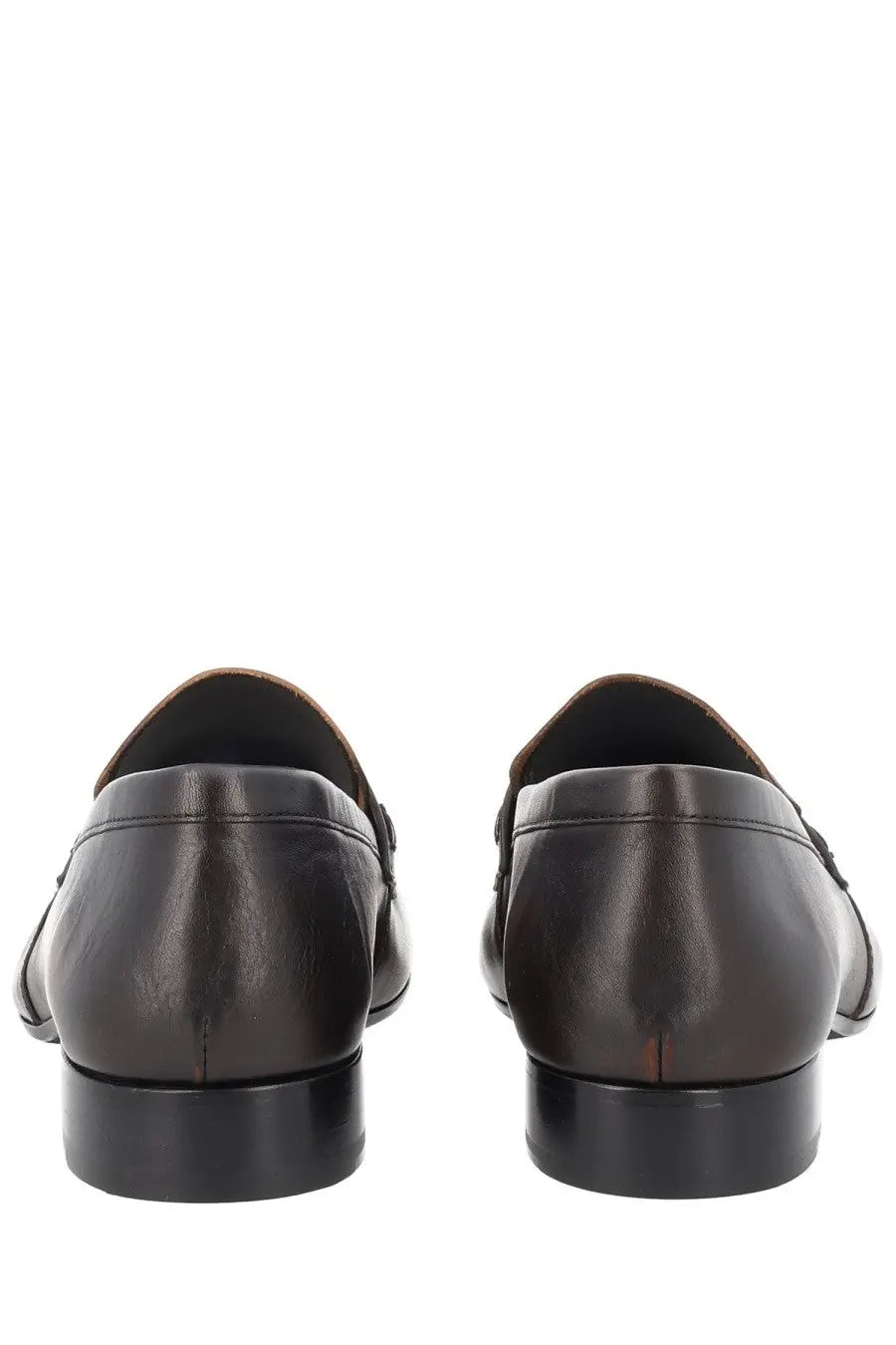 Dark brown leather loafers by Dries Van Noten with sleek minimalist design and black rubber soles for women