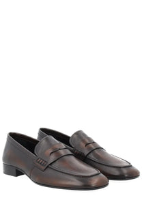 Dries van noten women’s brown leather loafers with polished finish and subtle tonal variations