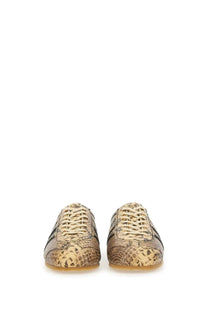 Dries van noten women’s leather sneaker with beige and brown snake-skin pattern and matching laces