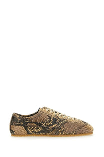Dries Van Noten women’s leather sneaker in tan and brown snake-skin pattern with classic low-top design