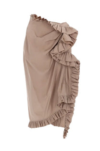 Beige asymmetrical Dries Van Noten women’s midi skirt sina pink with layered ruffles cascading down one side