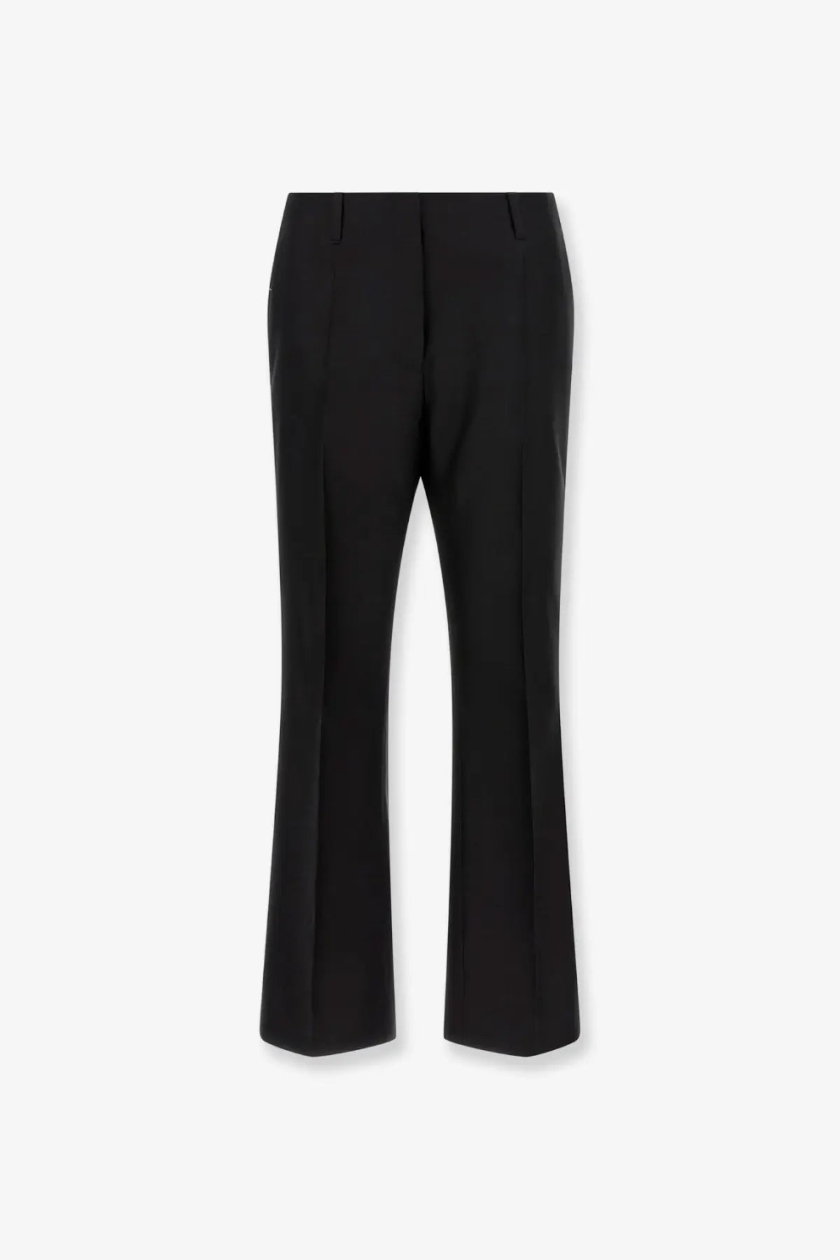 Black tailored straight-leg trousers with subtle front pleats made from wool and silk by Dries Van Noten women