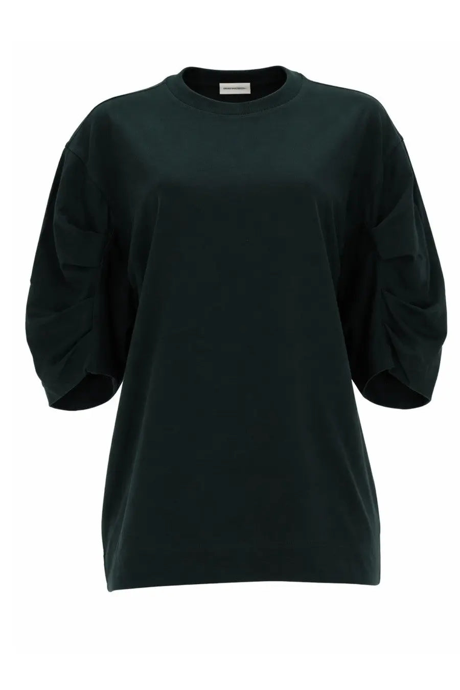 Dark green oversized cotone t-shirt with puffed sleeves and crew neckline by dries van noten women’s shirt