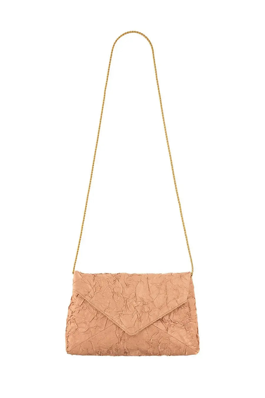 Beige textured Dries Van Noten women’s shoulder bag clutch with gold chain strap for elegant use