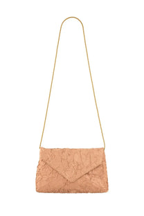 Beige textured Dries Van Noten women’s shoulder bag clutch with gold chain strap for elegant use