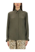 Dries Van Noten Women's Silk Blend Satin Shirt Green