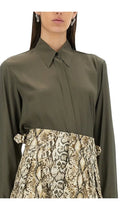 Dries Van Noten Women's Silk Blend Satin Shirt Green, view 4