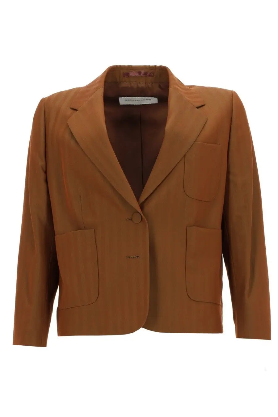 Dries Van Noten women’s single-breasted camel blazer with smooth fabric finish and two flap pockets