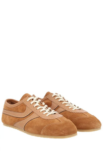 Dries van noten women’s suede sneakers in tan with cream laces and matching rubber sole