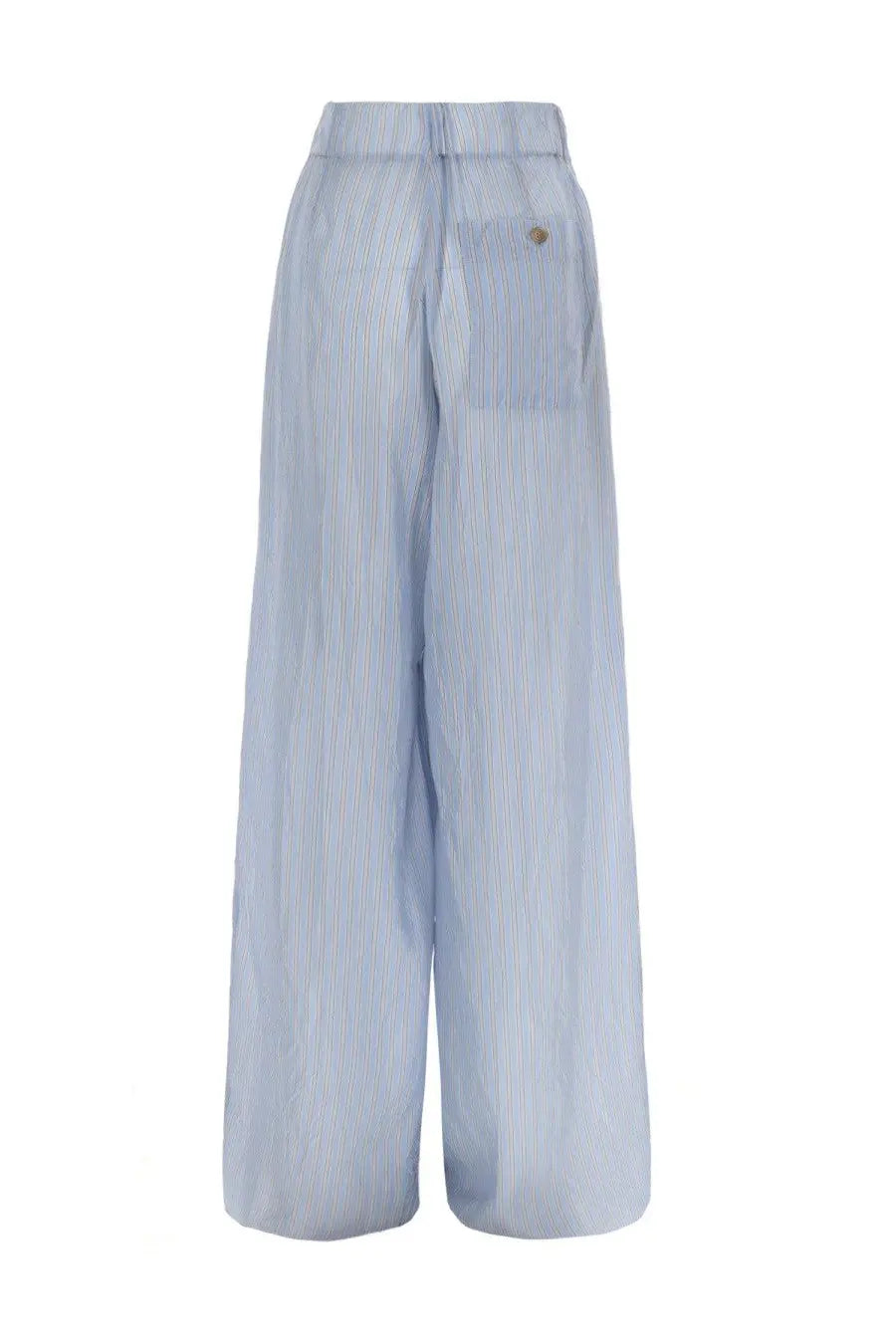Dries Van Noten women’s wide leg pants in light blue and white vertical stripes with a high waistband
