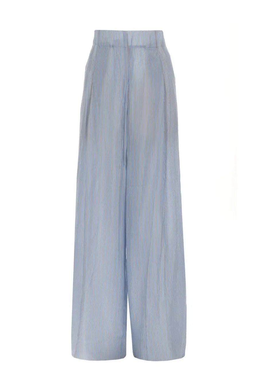 Dries Van Noten women’s light blue and white striped high waist wide leg trousers in lightweight fabric