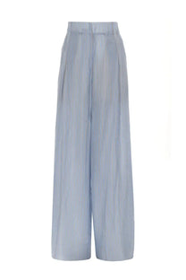 Dries Van Noten women’s light blue and white striped high waist wide leg trousers in lightweight fabric