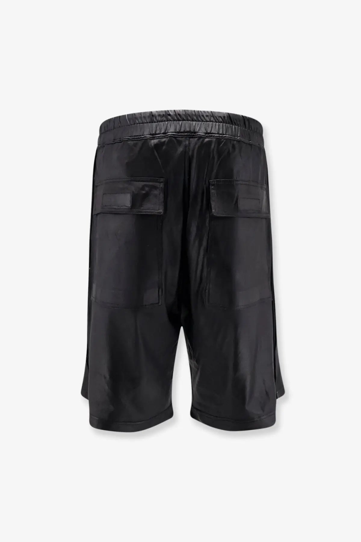 Drkshdw men’s acetate black glossy nylon bermuda shorts with elastic waistband and two large patch pockets