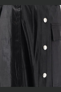 Drkshdw men’s black satin-like fabric jacket with silver-toned buttons and subtle sheen
