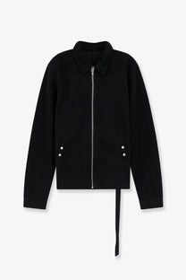Drkshdw men’s black denim jacket with front zipper closure collar and silver-toned button pockets