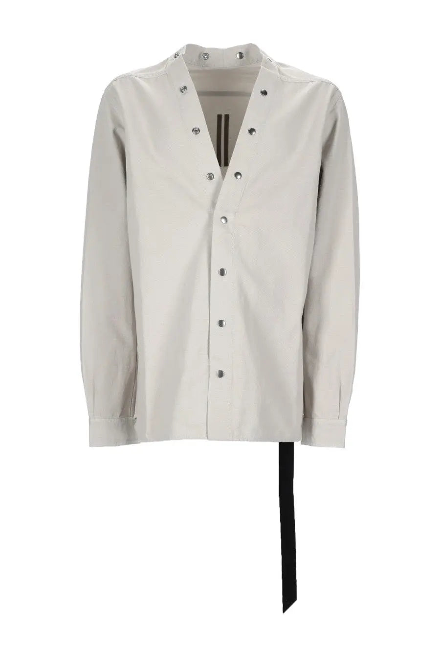 Drkshdw men’s camicia larry white off-white long-sleeved shirt with silver buttons black ribbon and collar stripe detail