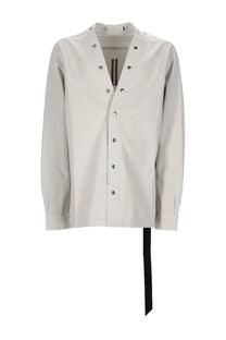 Drkshdw men’s camicia larry white off-white long-sleeved shirt with silver buttons black ribbon and collar stripe detail