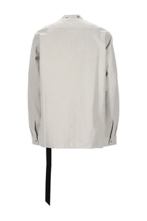 Drkshdw men’s camicia larry white off-white long-sleeve shirt with black zipper accents and tie hem detail