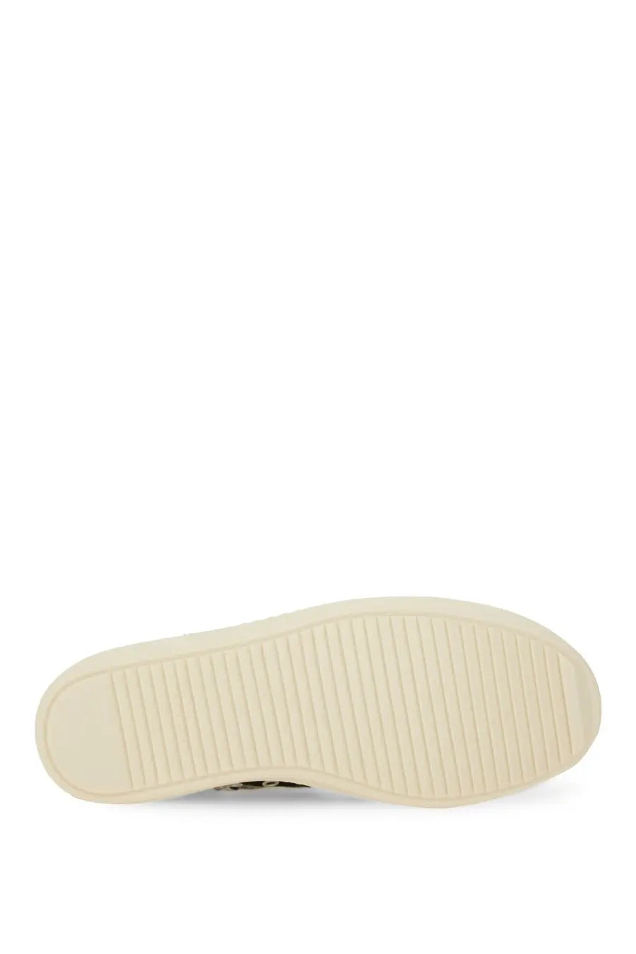 Cream-colored rubber sole with textured ribbed pattern on drkshdw men’s concordians megalace black sneaker