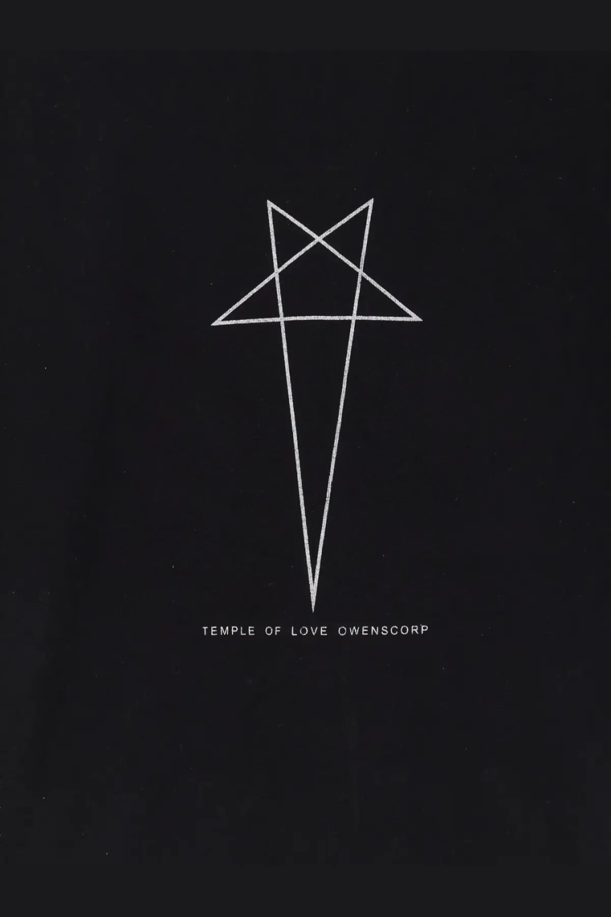 Minimalist white line five-pointed star design on black DRKSHDW men’s cotton shirt front side