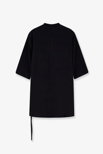 Drkshdw men’s black oversized cotton t-shirt with crew neck and asymmetrical hem featuring a drawstring