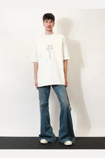 Drkshdw men’s white cotton oversized t-shirt with minimalist black geometric graphic on the chest