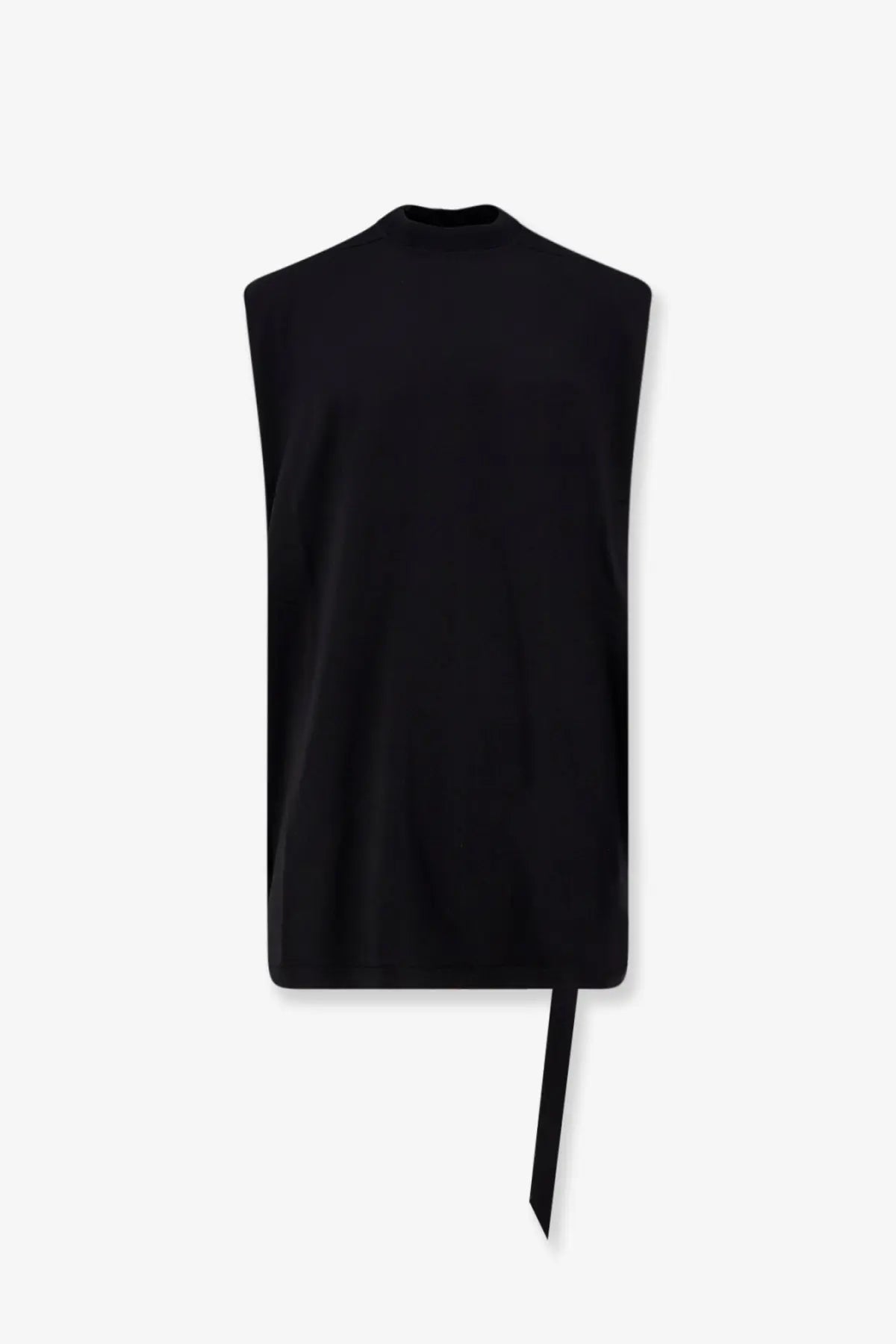 Drkshdw men’s black cotton tank top with high neckline sleeveless design and asymmetrical side slit