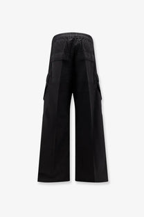 Drkshdw men’s black wide-leg cargo pants with elastic waistband and large side pockets in durable fabric