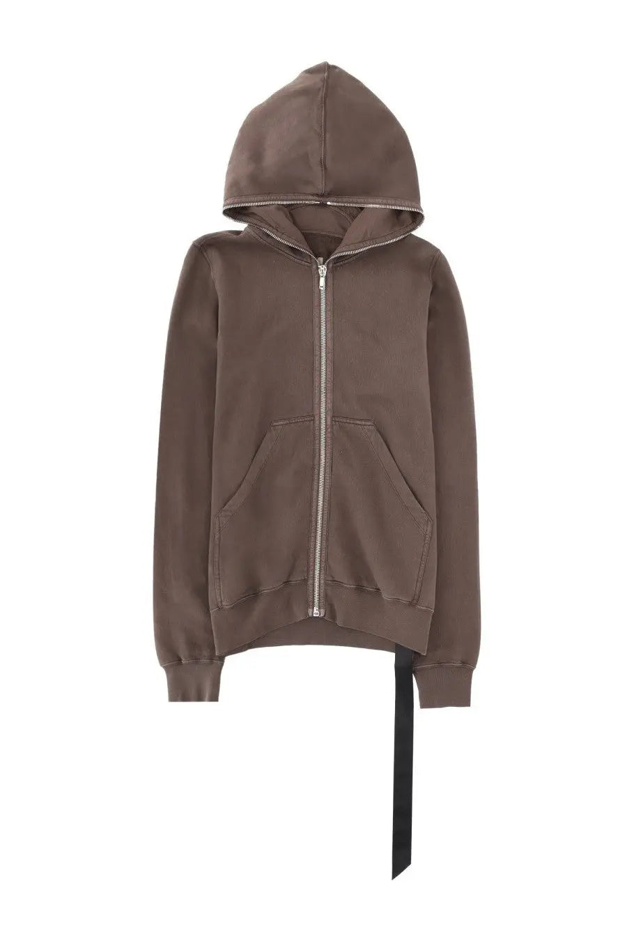 Drkshdw men’s felpa gimp brown brown hooded zip-up sweatshirt with black ribbon tied at the hem