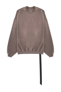A taupe cotton oversized sweatshirt with ribbed crew neck and cuffs and a long black ribbon from the hem by drkshdw